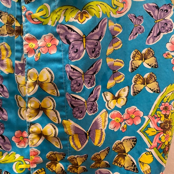 Vintage Teal Butterfly Tie Front Dress - Picture 4 of 4